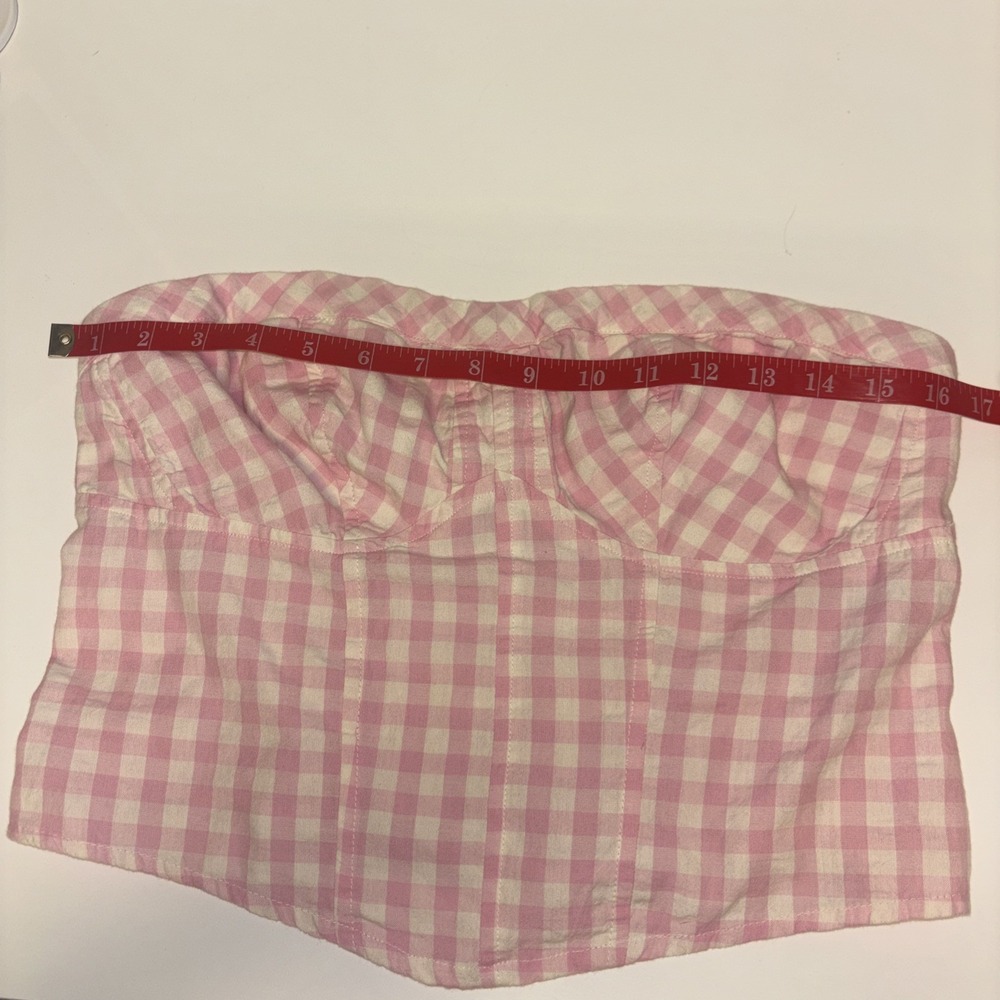 Free People Pink Gingham Smocked Crop Top Western Cowgirl Feminine Boho Size Lg - Picture 8 of 9